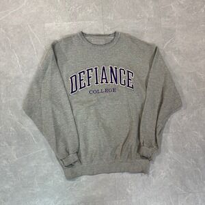 Vintage Defiance College Sweatshirt Gray Distressed Raw Neck Mens Large 3860